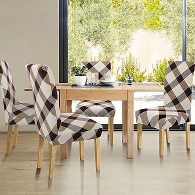 Dining Room Removable Washable Seat Chair Cover Protector Plaid Pattern