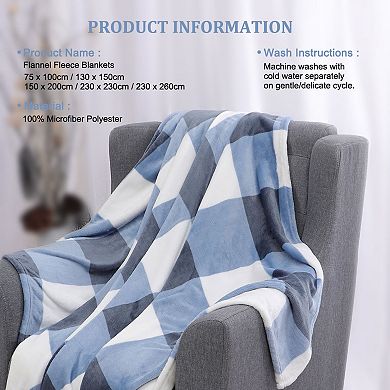 Plaid Buffalo Checker Christmas Blanket Soft Plush Fleece for Sofa Bed King 90"x102"