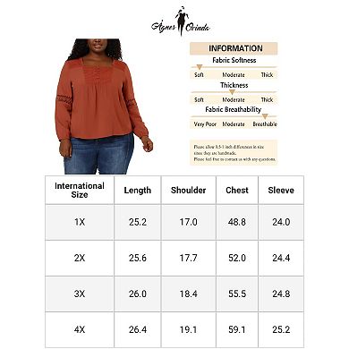 Women's Plus Size Square Ruffle Neck Lace Front Smocked Blouse