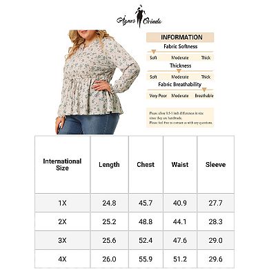 Women's Plus Size Ruffle Neck Drawstring Waist Long Sleeve Peplum Tops