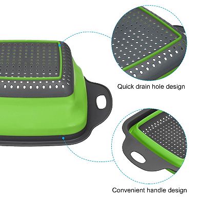 Collapsible Colander Set, 2 Pcs Silicone Square Foldable Strainer, Small