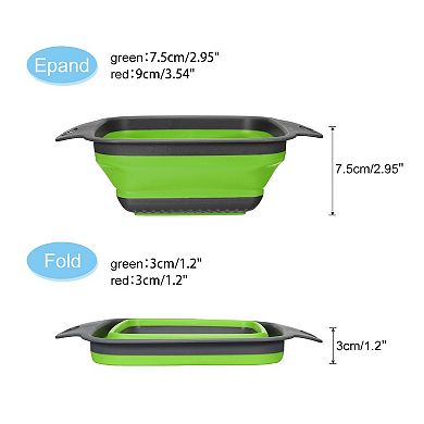 Collapsible Colander Set, 2 Size Silicone Square Strainer, Large and Small