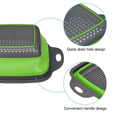 Collapsible Colander Set, 2 Size Silicone Square Strainer, Large and Small