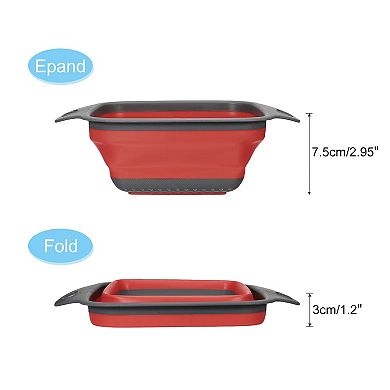 Collapsible Colander Set, 3 Pcs Silicone Square Foldable Strainer, Small