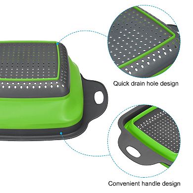 Collapsible Colander Set, 3 Pcs Silicone Square Foldable Strainer, Large