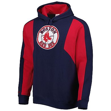 Men's Mitchell & Ness Navy/Red Boston Red Sox Colorblocked Fleece Pullover Hoodie