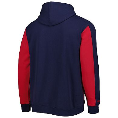 Men's Mitchell & Ness Navy/Red Boston Red Sox Colorblocked Fleece Pullover Hoodie