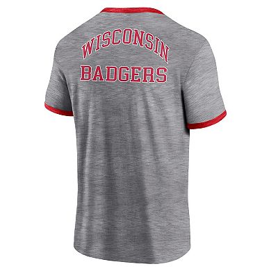 Men's Fanatics Branded Heather Gray Wisconsin Badgers Classic Stack Ringer T-Shirt