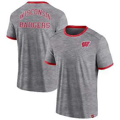 Men's Fanatics Branded Heather Gray Wisconsin Badgers Classic Stack Ringer T-Shirt