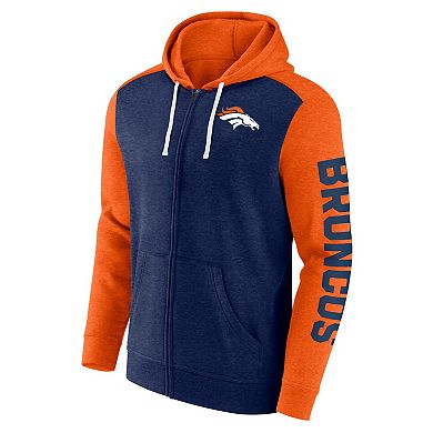 Men's Fanatics Branded Heather Navy Denver Broncos Down and Distance Full-Zip Hoodie