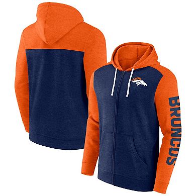 Men's Fanatics Branded Heather Navy Denver Broncos Down and Distance Full-Zip Hoodie