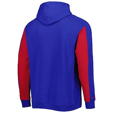 Men's Mitchell & Ness Royal/Red Chicago Cubs Colorblocked Fleece Pullover Hoodie