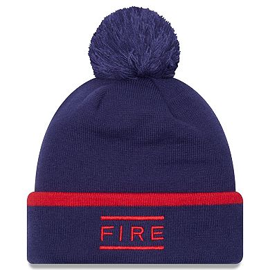 Men's New Era Navy Chicago Fire Wordmark Kick Off Cuffed Knit Hat with Pom