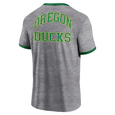 Men's Fanatics Branded Heather Gray Oregon Ducks Classic Stack Ringer T-Shirt