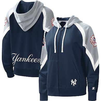 Women's Starter Navy/Gray New York Yankees Hail Mary Full-Zip Hoodie