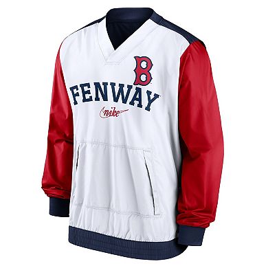 Men's Nike White/Navy Boston Red Sox Rewind Warmup V-Neck Pullover Jacket