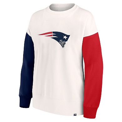 Women's Fanatics Branded White New England Patriots Colorblock Primary Logo Pullover Sweatshirt