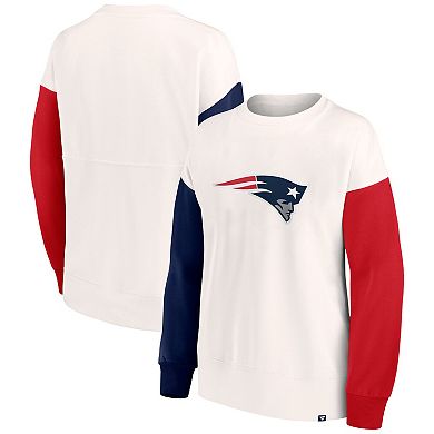 Women's Fanatics Branded White New England Patriots Colorblock Primary Logo Pullover Sweatshirt