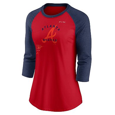 Women's Nike Red/Navy Atlanta Braves Next Up Tri-Blend Raglan 3/4-Sleeve T-Shirt