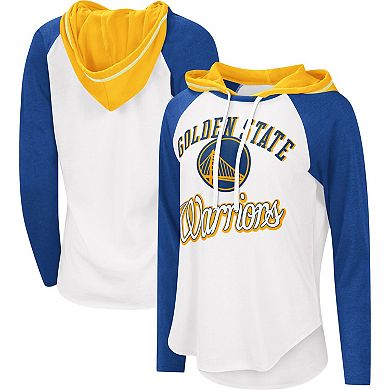 Women's G-III 4Her by Carl Banks White Golden State Warriors MVP Raglan Hoodie Long Sleeve T-Shirt