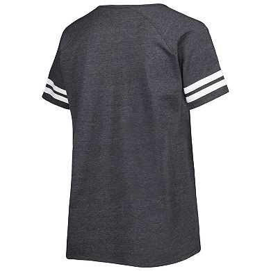 Women's Fanatics Branded Heather Charcoal San Francisco 49ers Plus Size Logo Striped Raglan Notch Neck T-Shirt