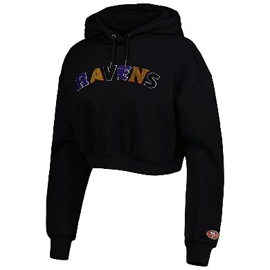 Women's The Wild Collective Black Baltimore Ravens Cropped Pullover Hoodie