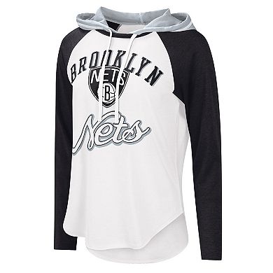 Women's G-III 4Her by Carl Banks White Brooklyn Nets MVP Raglan Hoodie Long Sleeve T-Shirt