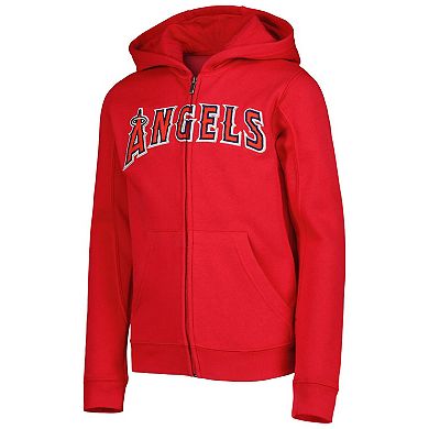 Youth Red Los Angeles Angels Wordmark Full-Zip Fleece Hoodie