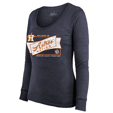 Women's Majestic Threads Navy Houston Astros 2022 American League Champions Tri-Blend Long Sleeve Scoop Neck T-Shirt