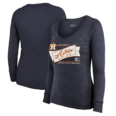 Women's Majestic Threads Navy Houston Astros 2022 American League Champions Tri-Blend Long Sleeve Scoop Neck T-Shirt