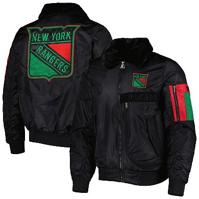 Men's Starter x Ty Mopkins Black New York Rangers Black History Month Varsity Full-Zip Jacket
