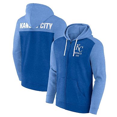 Men's Fanatics Branded Heathered Royal/Heathered Light Blue Kansas City Royals Blown Away Full-Zip Hoodie