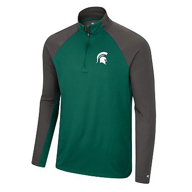 Men's Colosseum Green/Charcoal Michigan State Spartans Two Yutes Raglan Quarter-Zip Windshirt