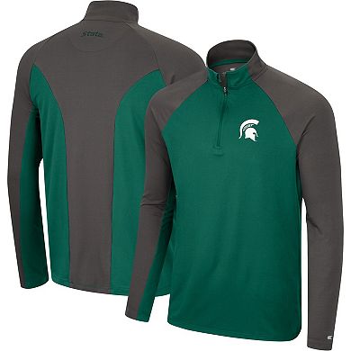 Men's Colosseum Green/Charcoal Michigan State Spartans Two Yutes Raglan Quarter-Zip Windshirt