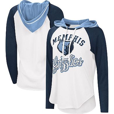 Women's G-III 4Her by Carl Banks White Memphis Grizzlies MVP Raglan Hoodie Long Sleeve T-Shirt
