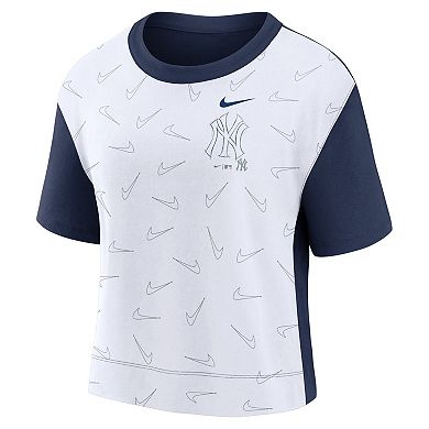 Women's Nike Navy/White New York Yankees Line Up High Hip Fashion T-Shirt