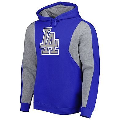 Men's Mitchell & Ness Royal/Heather Gray Los Angeles Dodgers Colorblocked Fleece Pullover Hoodie