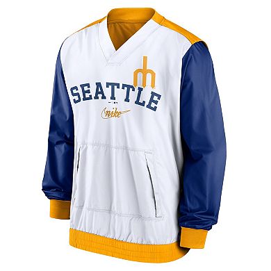 Men's Nike White/Gold Seattle Mariners Rewind Warmup V-Neck Pullover Jacket