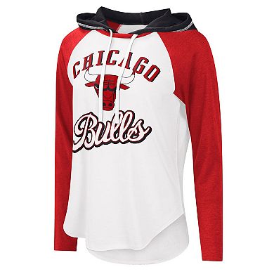 Women's G-III 4Her by Carl Banks White Chicago Bulls MVP Raglan Hoodie Long Sleeve T-Shirt