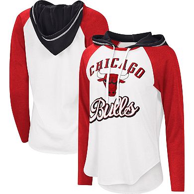 Women's G-III 4Her by Carl Banks White Chicago Bulls MVP Raglan Hoodie Long Sleeve T-Shirt