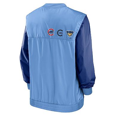 Men's Nike White/Light Blue Chicago Cubs Rewind Warmup V-Neck Pullover Jacket