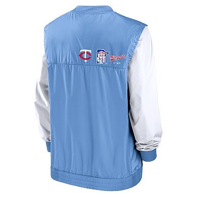 Men's Nike White/Light Blue Minnesota Twins Rewind Warmup V-Neck Pullover Jacket
