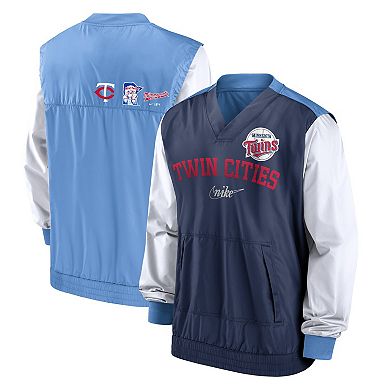 Men's Nike White/Light Blue Minnesota Twins Rewind Warmup V-Neck Pullover Jacket
