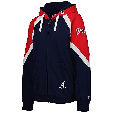 Women's Starter Navy/Red Atlanta Braves Hail Mary Full-Zip Hoodie