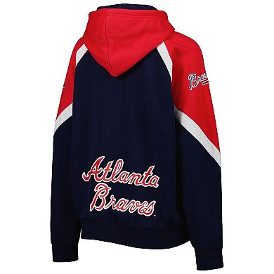 Women's Starter Navy/Red Atlanta Braves Hail Mary Full-Zip Hoodie