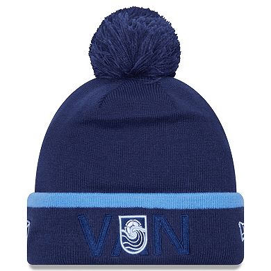 Men's New Era Deep Sea Blue Vancouver Whitecaps FC Wordmark Kick Off Cuffed Knit Hat with Pom