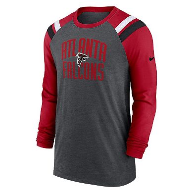 Men's Nike Heathered Charcoal/Red Atlanta Falcons Tri-Blend Raglan Athletic Long Sleeve Fashion T-Shirt
