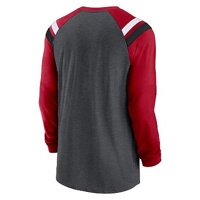 Men's Nike Heathered Charcoal/Red Atlanta Falcons Tri-Blend Raglan Athletic Long Sleeve Fashion T-Shirt