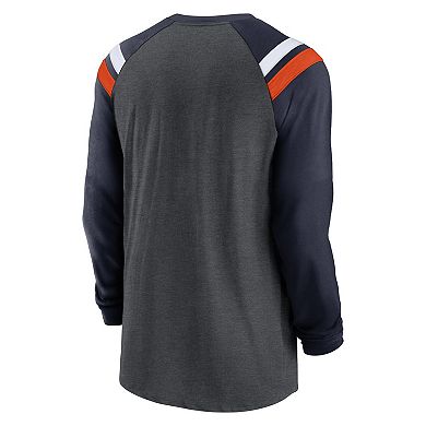 Men's Nike Heathered Charcoal/Navy Chicago Bears Tri-Blend Raglan Athletic Long Sleeve Fashion T-Shirt
