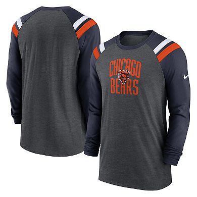 Men's Nike Heathered Charcoal/Navy Chicago Bears Tri-Blend Raglan Athletic Long Sleeve Fashion T-Shirt